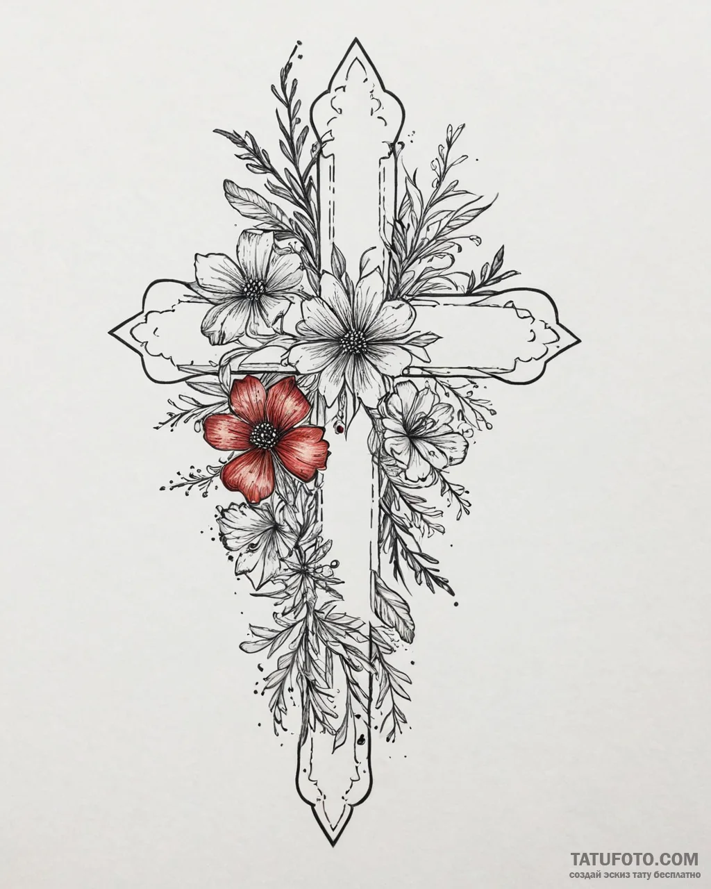 Tat tattoo sketch, wildflower bouquet painted... - эскиз тату (№1753662330_0, 28.07.2025 00:25) — Tatufoto.com