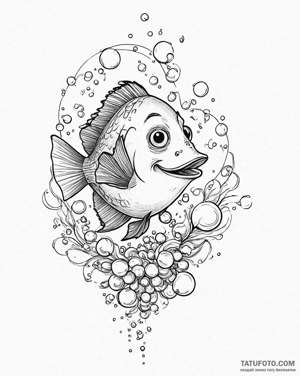 Eskizto, tattoo sketch, nemo blowing bubbles... - эскиз тату (№1753662526_0, 28.07.2025 00:28) — Tatufoto.com