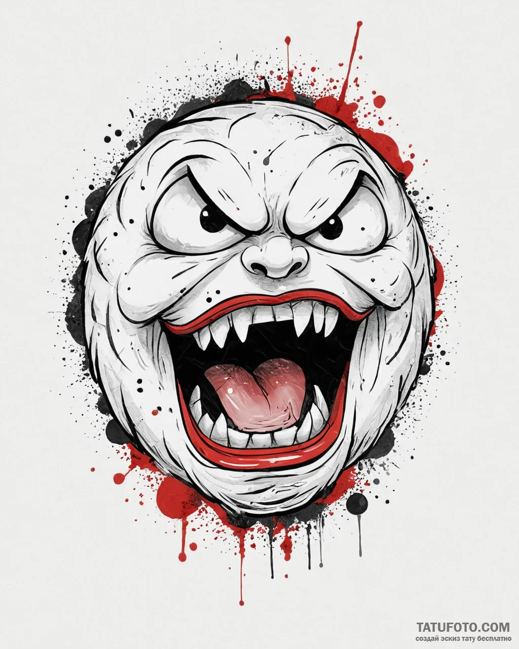 Tattoo sketch, snowball shouting with angry f... - эскиз тату (№1753663114_0, 28.07.2025 00:38) — Tatufoto.com