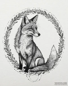 Tattoo sketch, slender fox curled in circle w... - эскиз тату (№1753663310_0, 28.07.2025 00:41) — Tatufoto.com