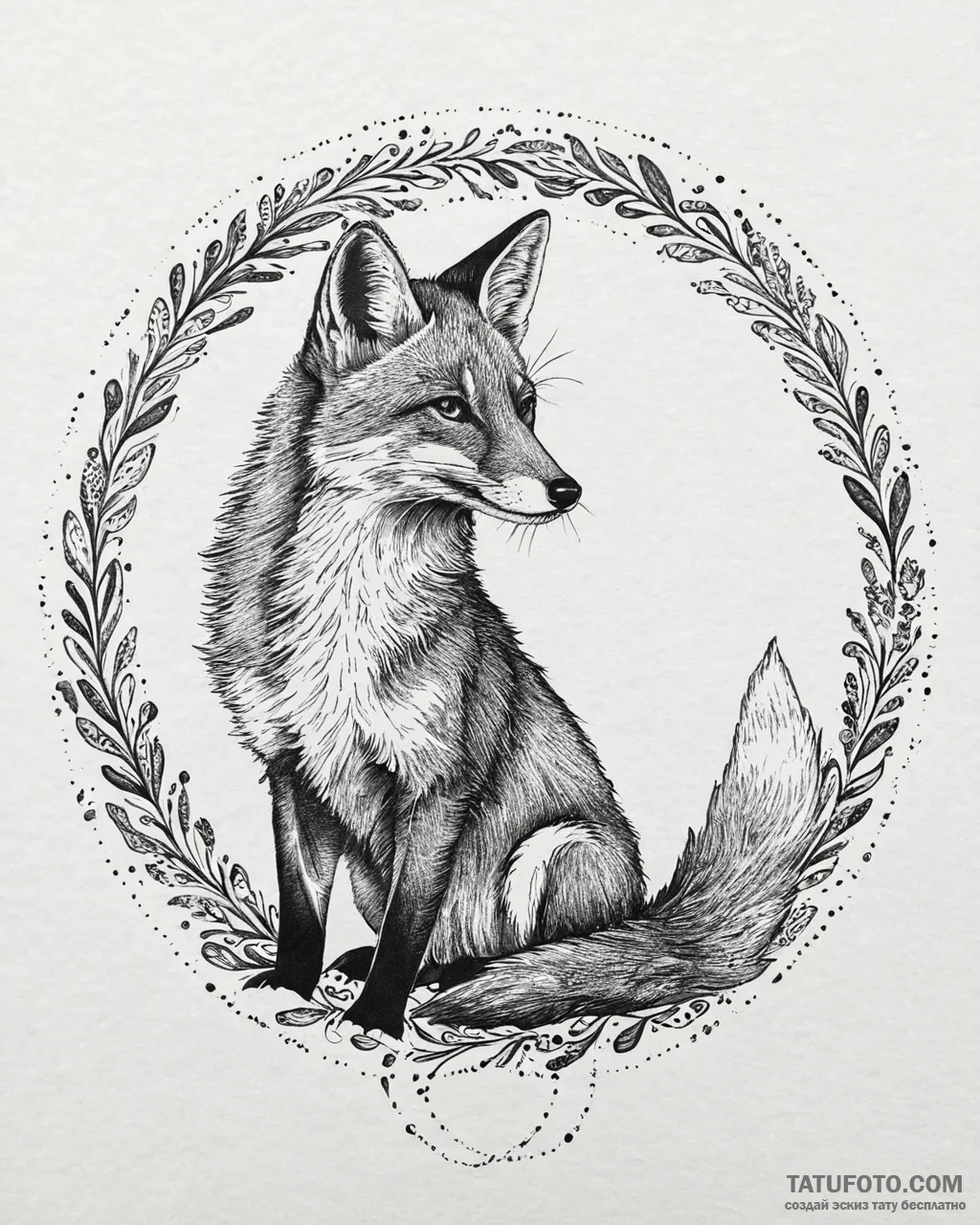 Tattoo sketch, slender fox curled in circle w... - эскиз тату (№1753663310_0, 28.07.2025 00:41) — Tatufoto.com