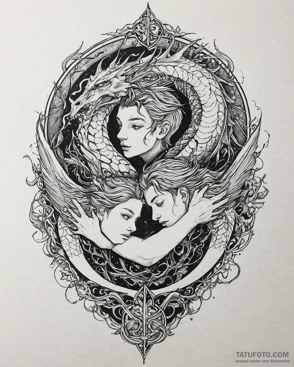 Tattoo sketch, astrid and hiccup riding drago... - эскиз тату (№1753664095_0, 28.07.2025 00:54) — Tatufoto.com