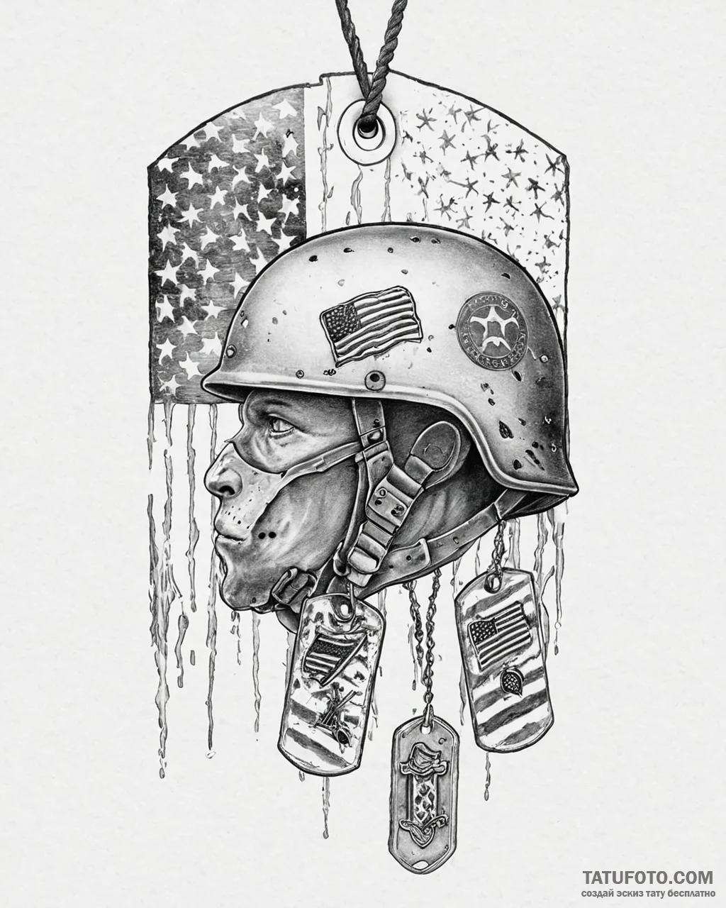 Tat tattoo sketch, soldier’s helmet and dog t... - эскиз тату (№1753664291_0, 28.07.2025 00:58) — Tatufoto.com