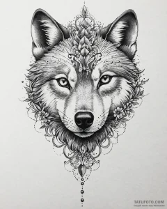 Tattoo sketch, wolf head formed by intricate... - эскиз тату (№1753664491_0, 28.07.2025 01:01) — Tatufoto.com