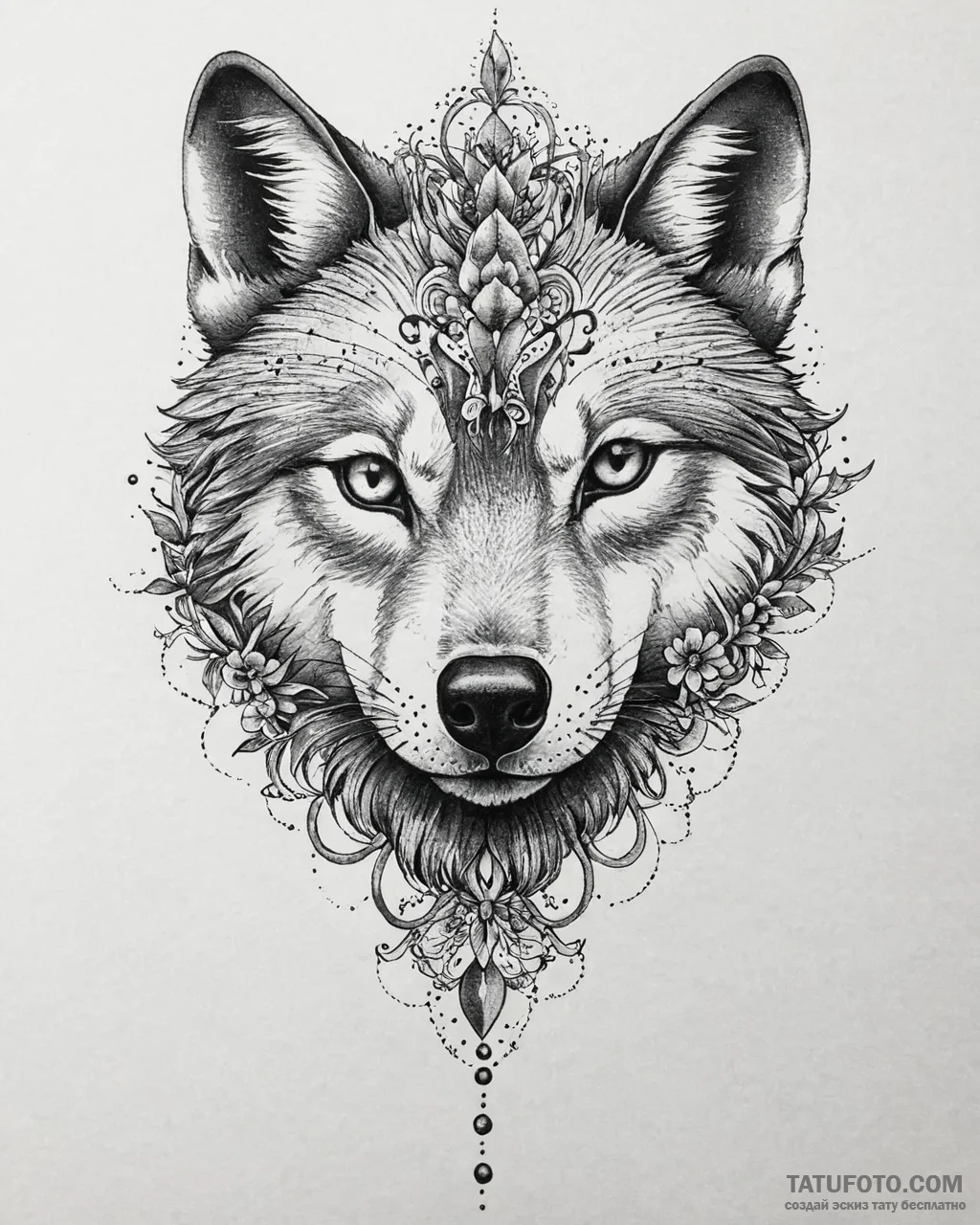 Tattoo sketch, wolf head formed by intricate... - эскиз тату (№1753664491_0, 28.07.2025 01:01) — Tatufoto.com