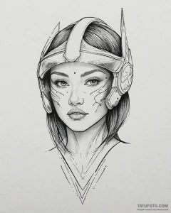 Tattoo sketch, katie with glowing neon visor,... - эскиз тату (№1753664909_0, 28.07.2025 01:08) — Tatufoto.com