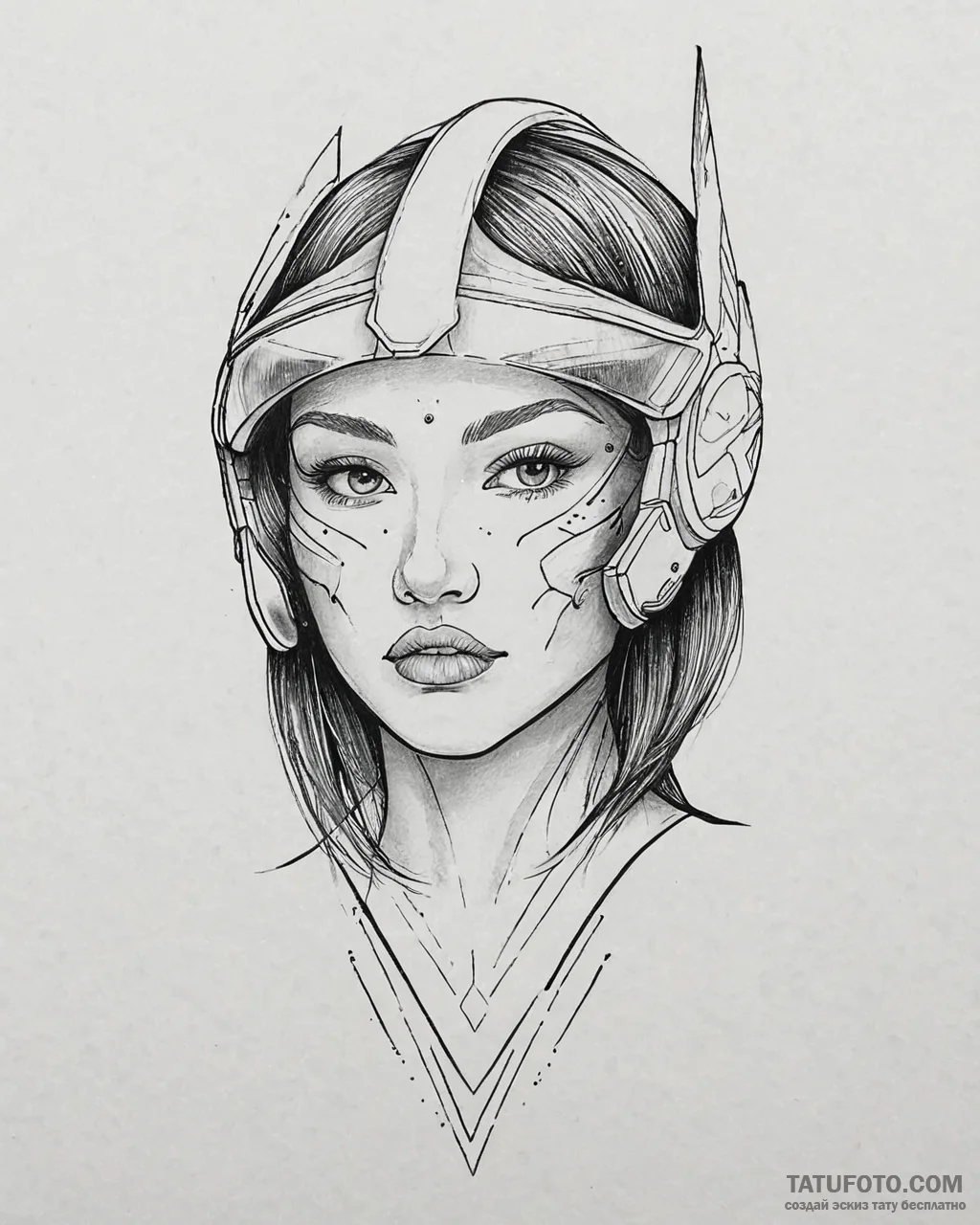 Tattoo sketch, katie with glowing neon visor,... - эскиз тату (№1753664909_0, 28.07.2025 01:08) — Tatufoto.com