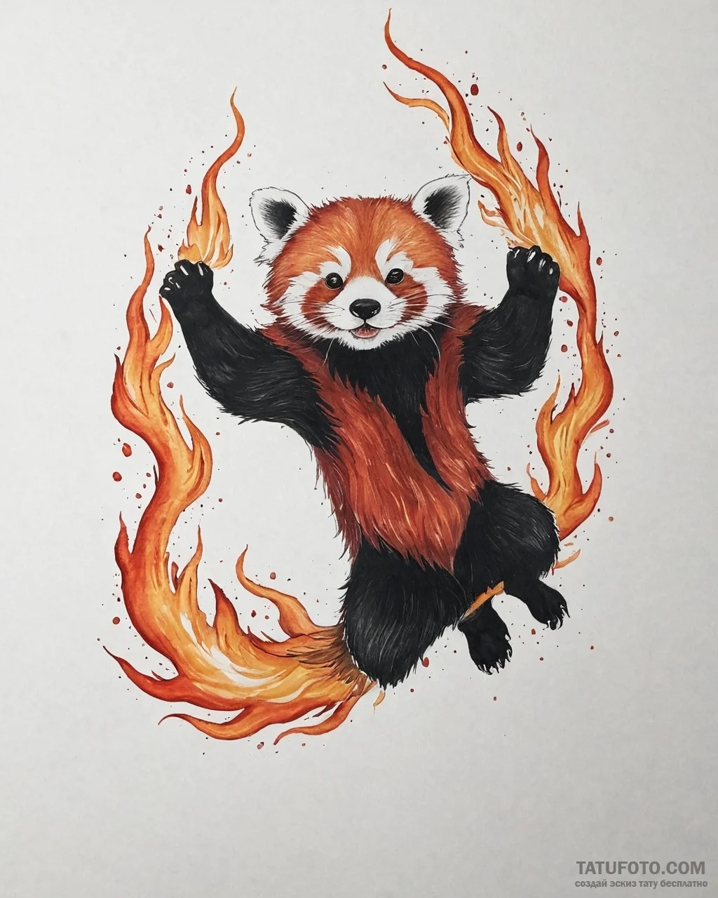 Tattoo sketch, red panda spirit form leaping... - эскиз тату (№1753666522_0, 28.07.2025 01:35) — Tatufoto.com