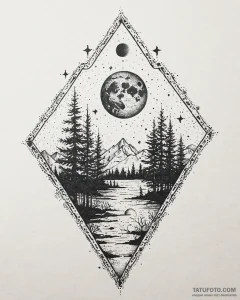 Tattoo sketch, spirit silhouetted against ful... - эскиз тату (№1753666914_0, 28.07.2025 01:41) — Tatufoto.com