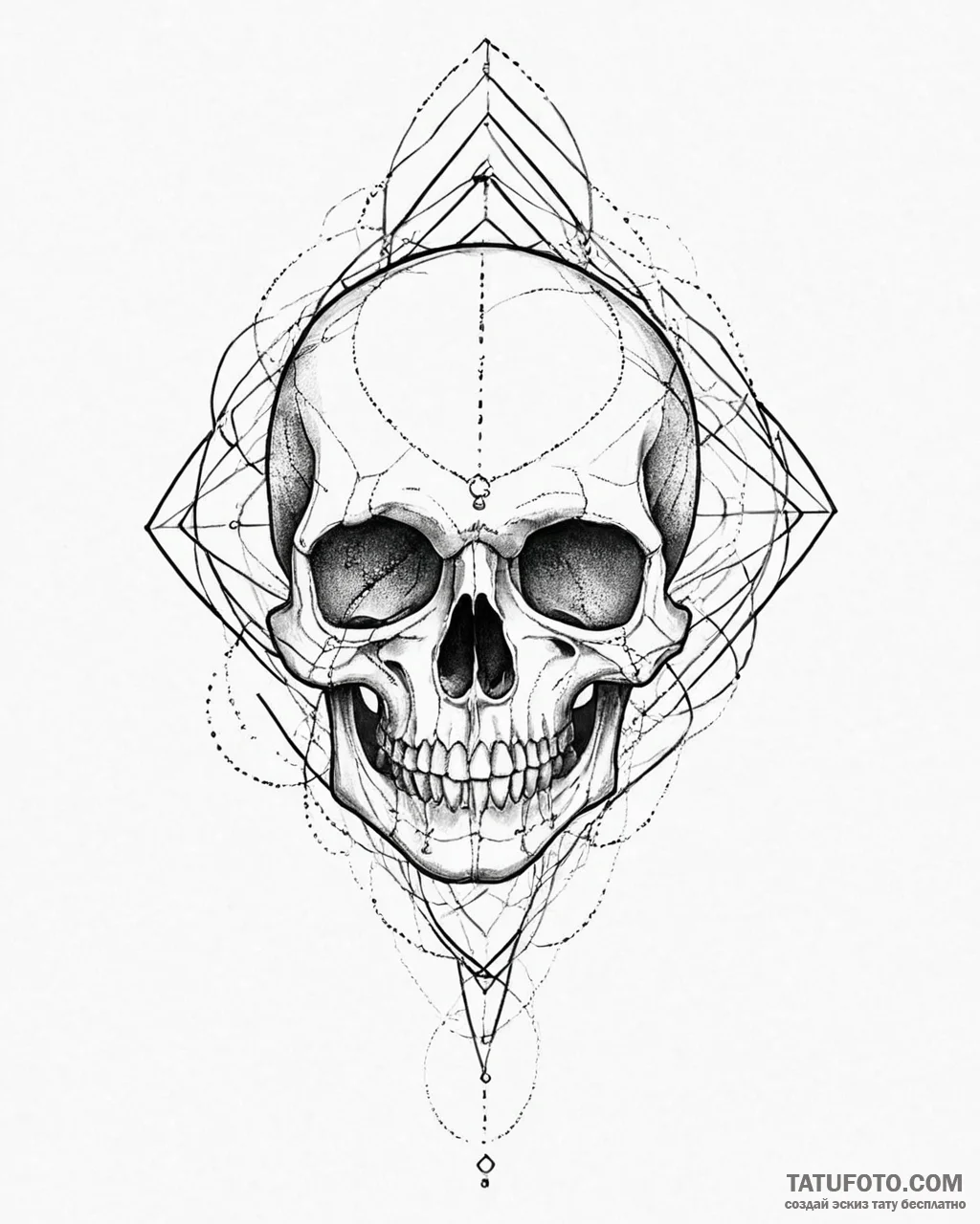 Tat tattoo sketch, skull framed by precise ge... - эскиз тату (№1753667111_0, 28.07.2025 01:45) — Tatufoto.com