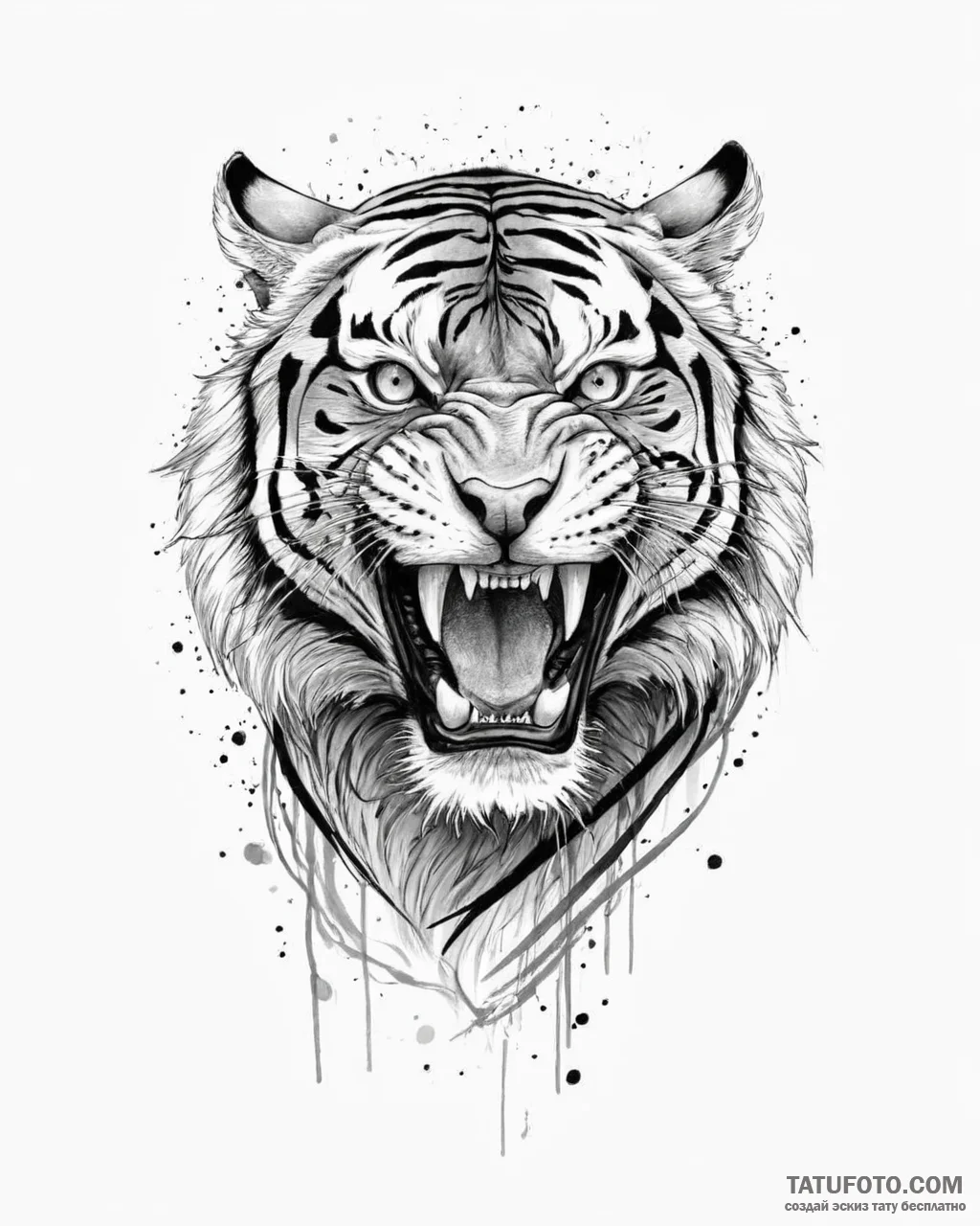 Tat tattoo sketch, snarling tiger with detail... - эскиз тату (№1753667700_0, 28.07.2025 01:55) — Tatufoto.com