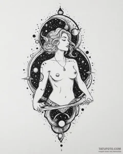 Tat tattoo sketch, cosmic mythological figure... - эскиз тату (№1753667896_0, 28.07.2025 01:58) — Tatufoto.com