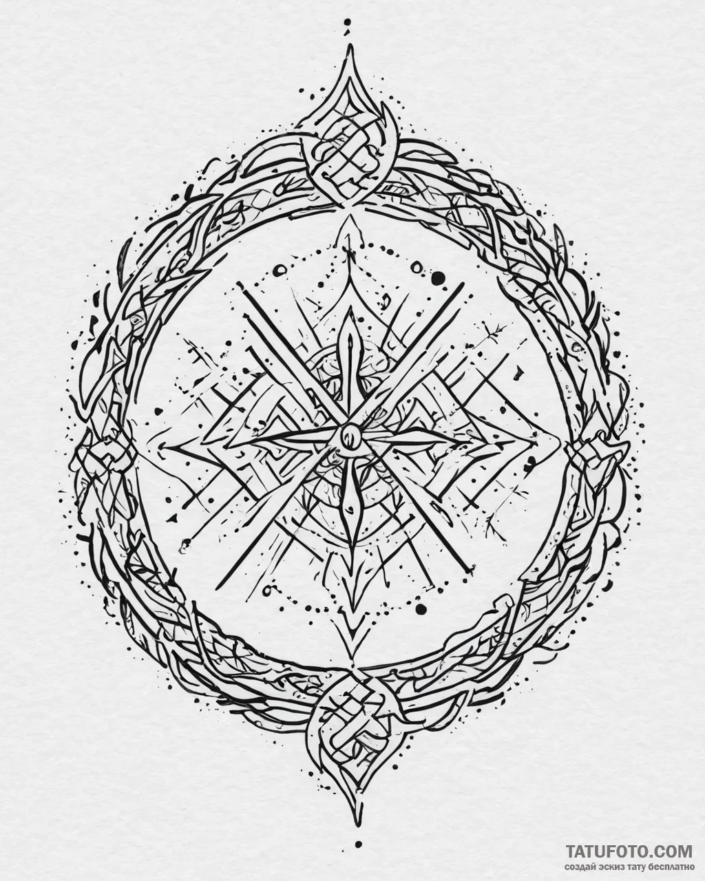 Tattoo sketch, rune circle with glowing nordi... - эскиз тату (№1753668290_0, 28.07.2025 02:04) — Tatufoto.com