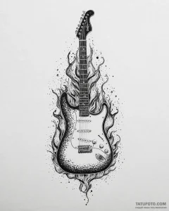 Tat tattoo sketch, electric guitar with flame... - эскиз тату (№1753668486_0, 28.07.2025 02:08) — Tatufoto.com