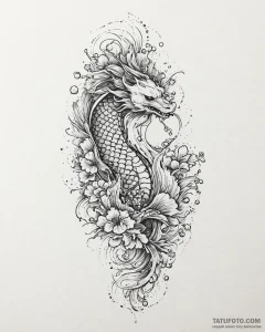 Tattoo sketch, thin wave curling softly with... - эскиз тату (№1753668682_0, 28.07.2025 02:11) — Tatufoto.com