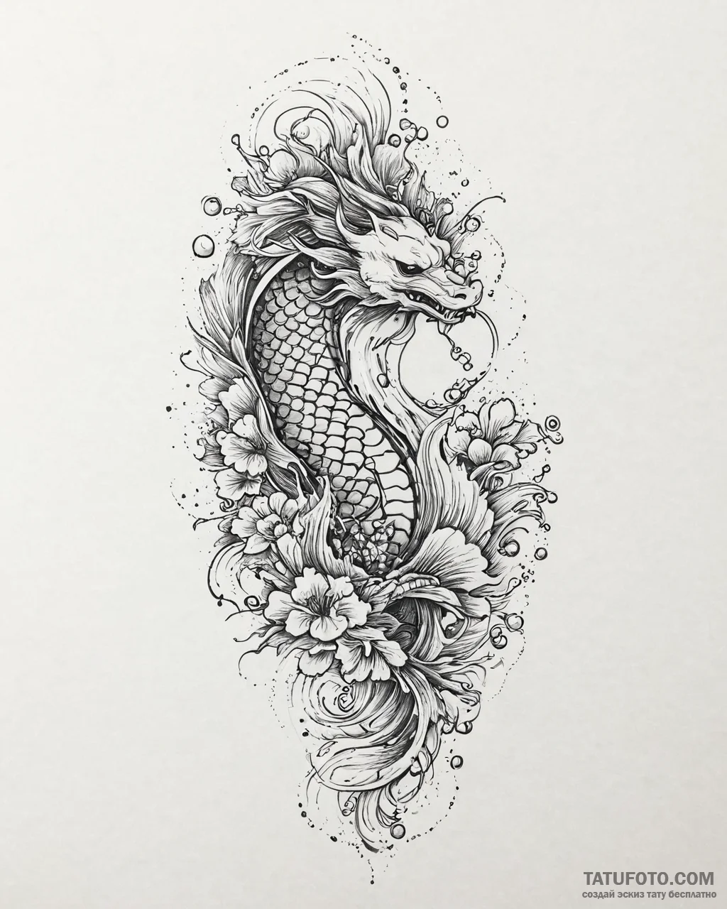 Tattoo sketch, thin wave curling softly with... - эскиз тату (№1753668682_0, 28.07.2025 02:11) — Tatufoto.com