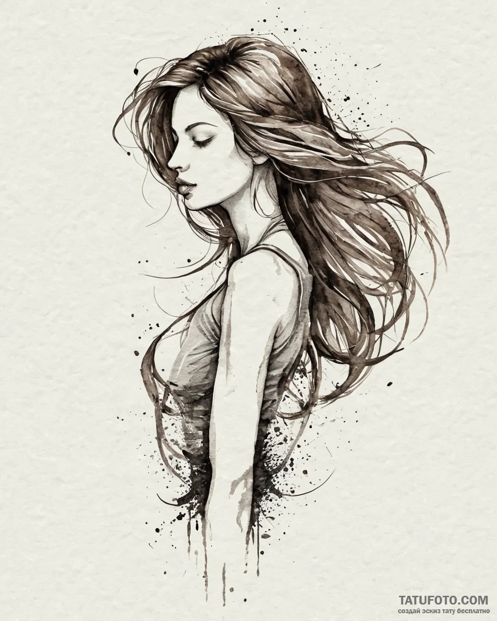 Tat tattoo sketch, model’s silhouette with fl... - эскиз тату (№1753669271_0, 28.07.2025 02:21) — Tatufoto.com