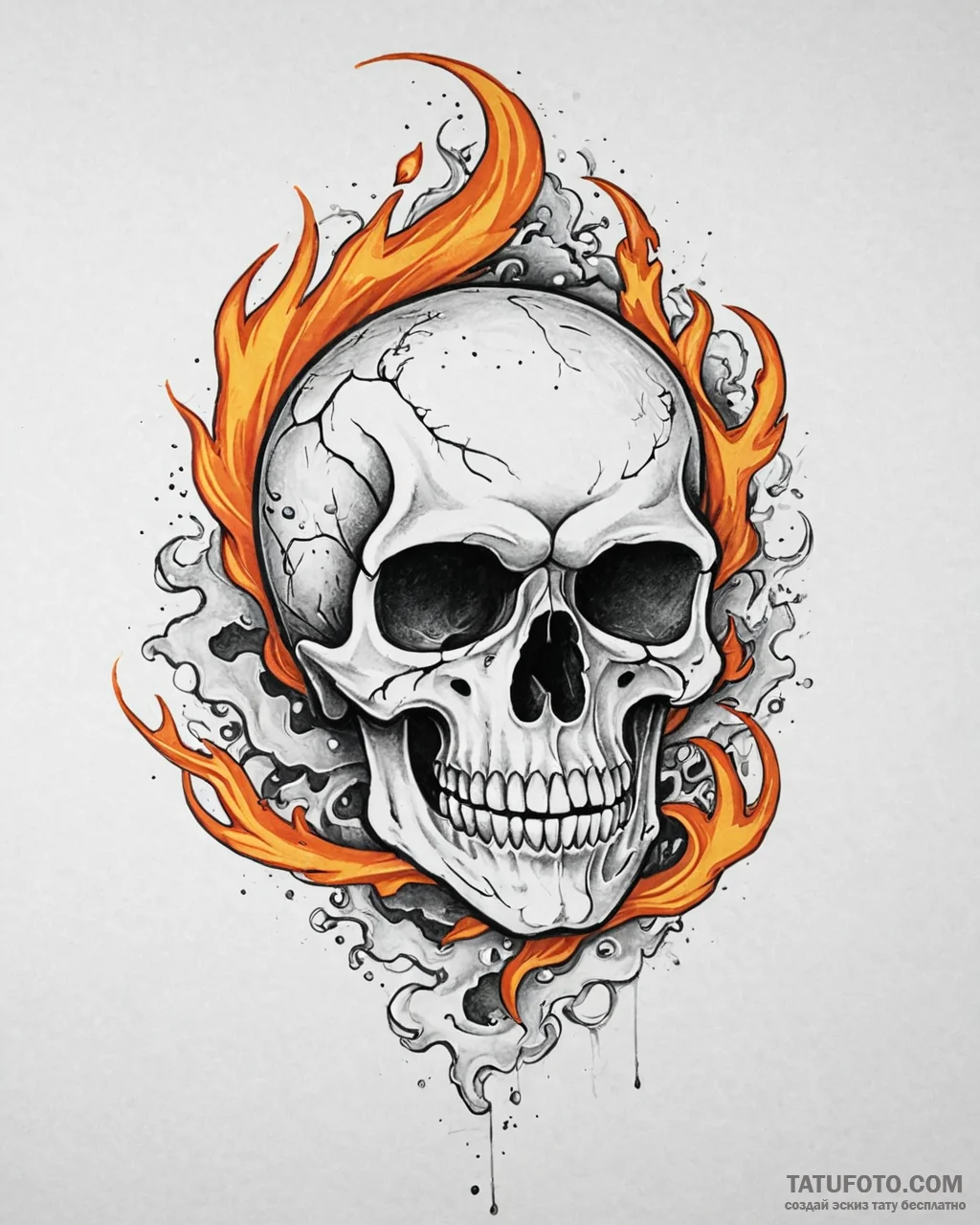 Tattoo sketch, skull engulfed in swirling fla... - эскиз тату (№1753669467_0, 28.07.2025 02:24) — Tatufoto.com