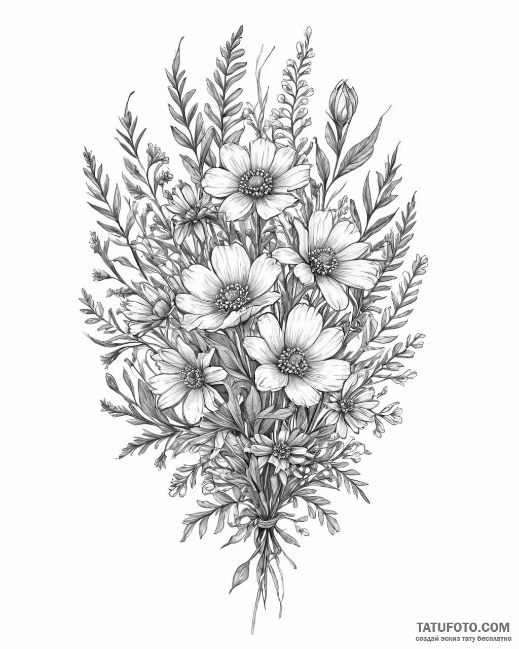 Tat tattoo sketch, wildflower bouquet painted... - эскиз тату (№1753670252_0, 28.07.2025 02:37) — Tatufoto.com