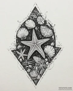 ракушки и морские звёзды, tattoo sketch desig... - эскиз тату (№1753670839_0, 28.07.2025 02:47) — Tatufoto.com