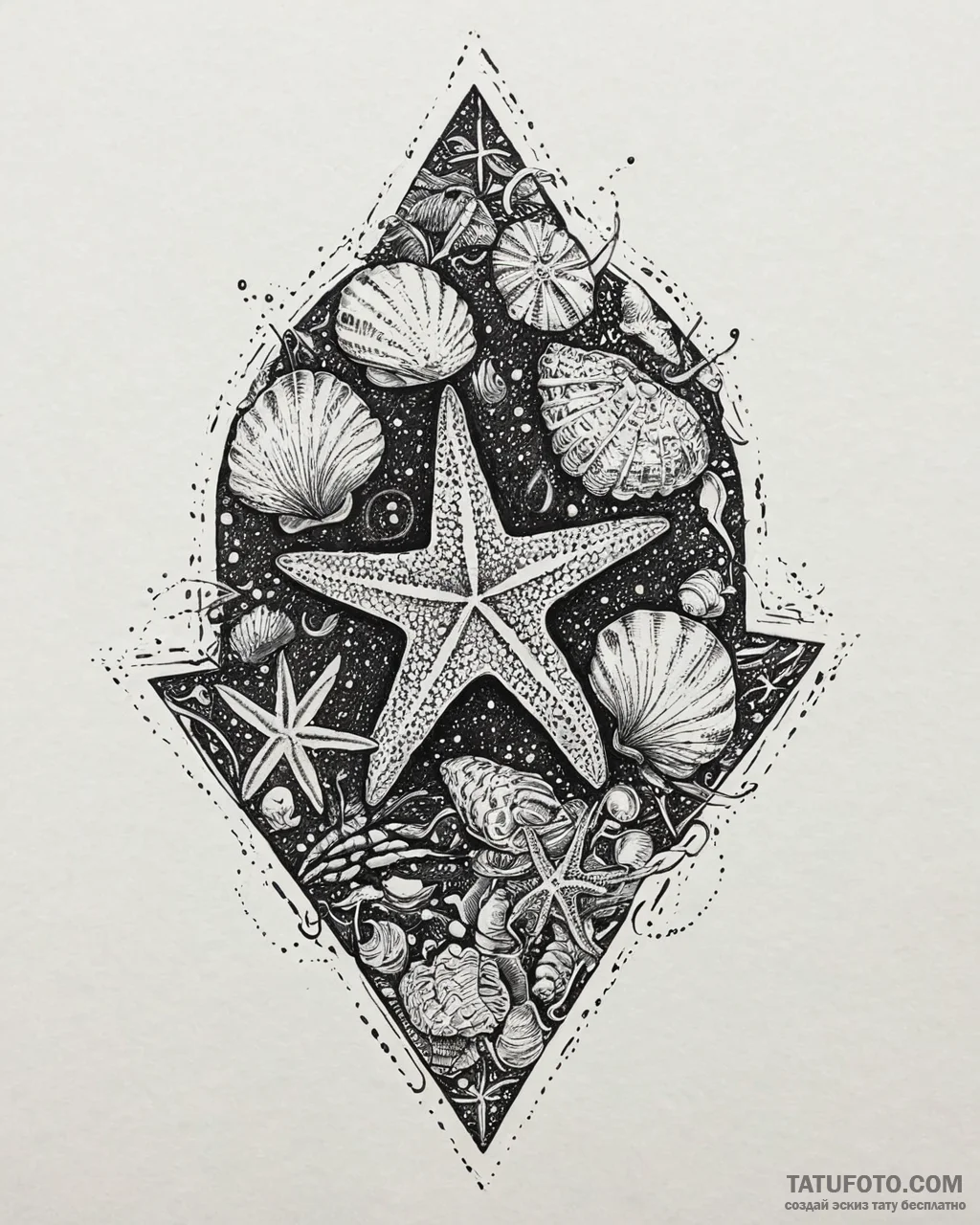 ракушки и морские звёзды, tattoo sketch desig... - эскиз тату (№1753670839_0, 28.07.2025 02:47) — Tatufoto.com
