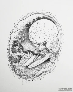 Tat tattoo sketch, wade surfing through cosmi... - эскиз тату (№1753671049_0, 28.07.2025 02:50) — Tatufoto.com