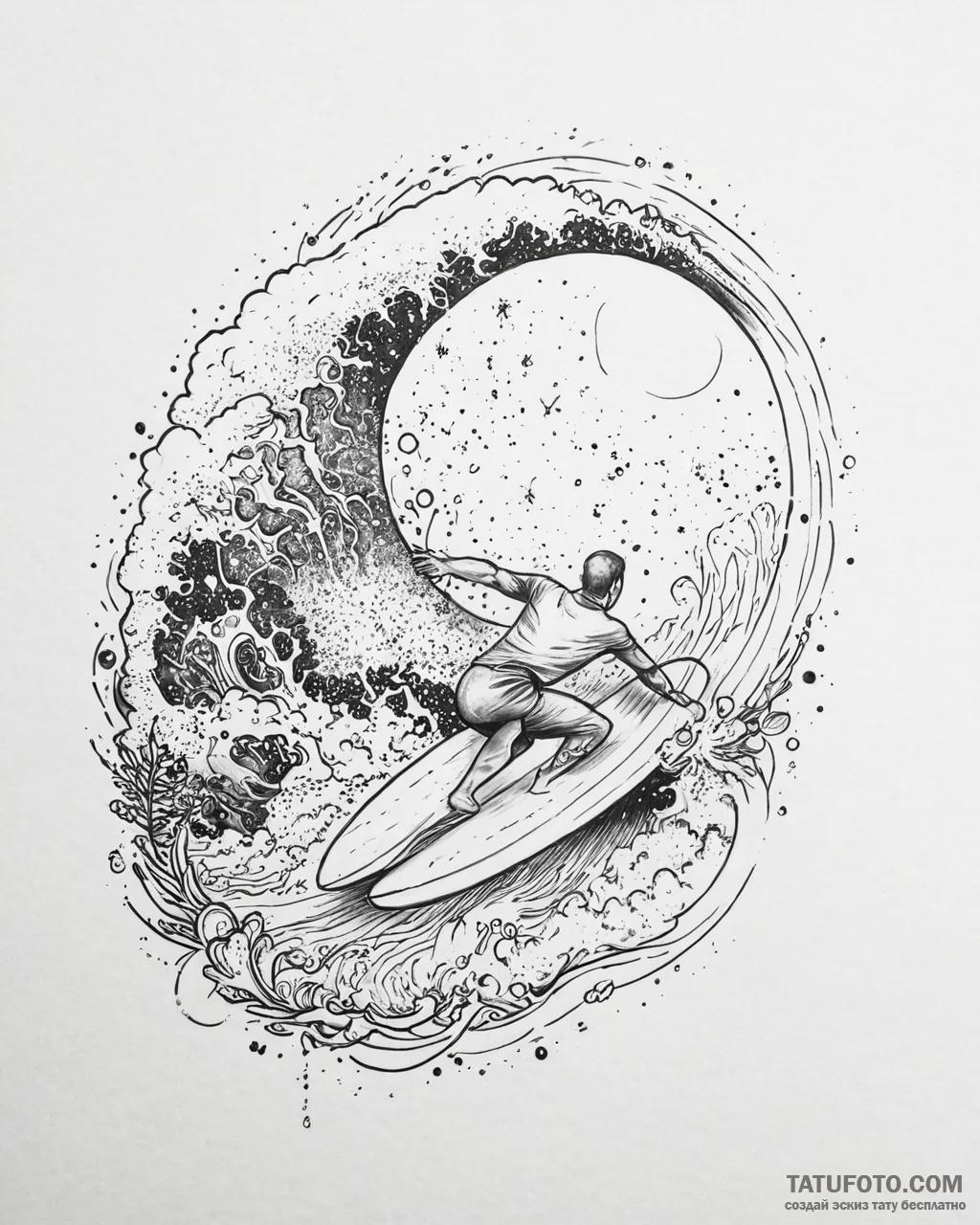 Tat tattoo sketch, wade surfing through cosmi... - эскиз тату (№1753671049_0, 28.07.2025 02:50) — Tatufoto.com