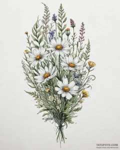 Tat tattoo sketch, wild meadow flowers painte... - эскиз тату (№1753671253_0, 28.07.2025 02:54) — Tatufoto.com