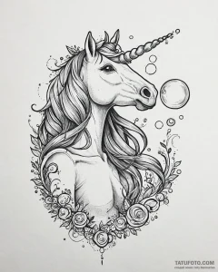 Tattoo sketch, agnes blowing bubbles with uni... - эскиз тату (№1753671456_0, 28.07.2025 02:57) — Tatufoto.com
