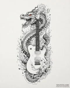 Tat tattoo sketch, electric guitar with flame... - эскиз тату (№1753672643_0, 28.07.2025 03:17) — Tatufoto.com