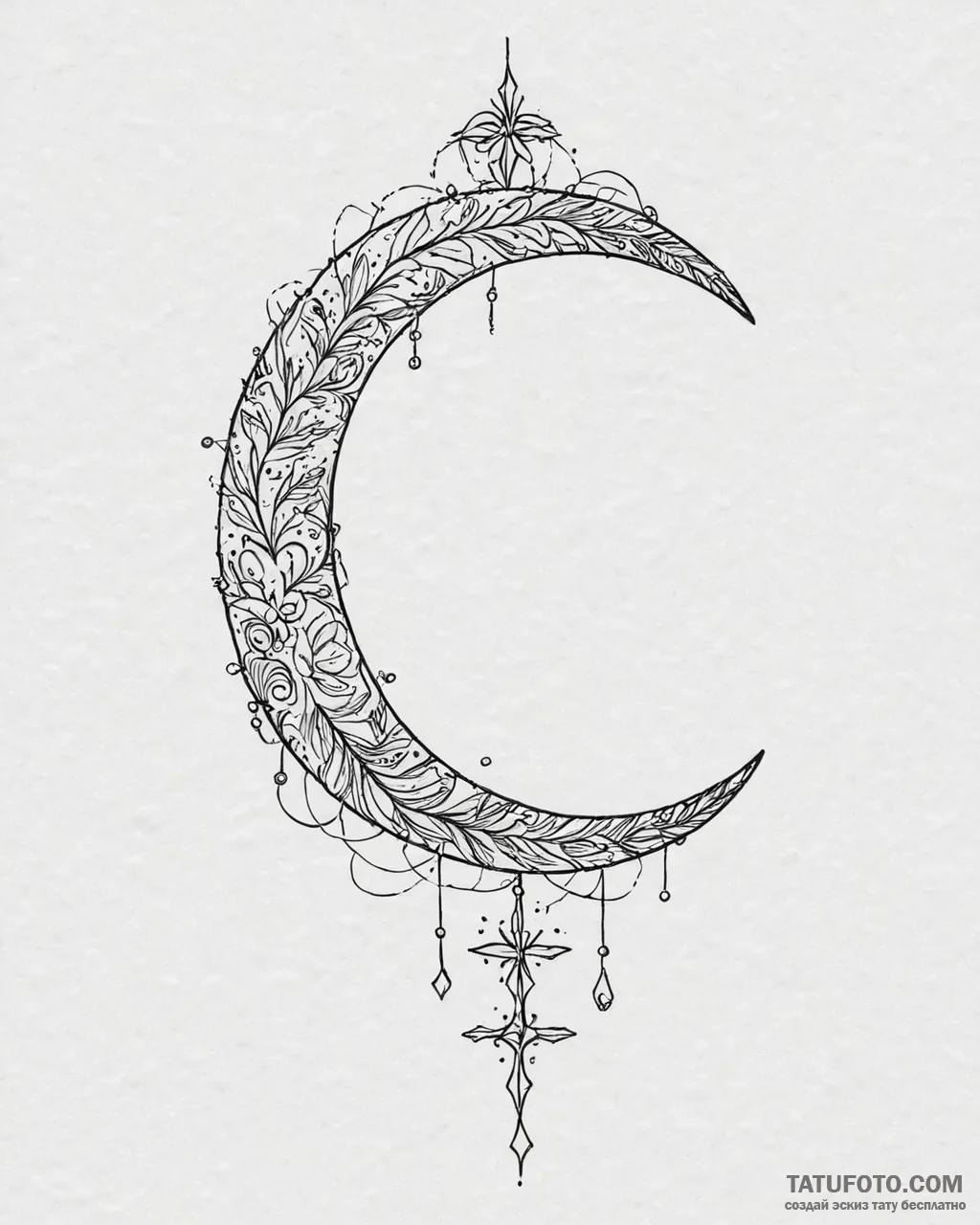 Tattoo sketch, tiny crescent moon with thin l... - эскиз тату (№1753672839_0, 28.07.2025 03:20) — Tatufoto.com