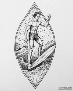 сёрфер, tattoo drawing outline, dotwork shadi... - эскиз тату (№1753673036_0, 28.07.2025 03:23) — Tatufoto.com