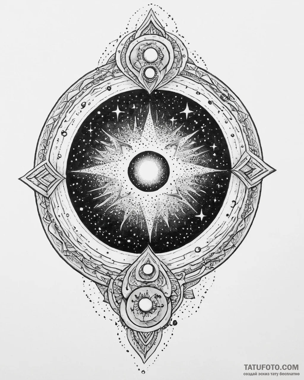 Tat tattoo sketch, cosmic portal opening to s... - эскиз тату (№1753674051_0, 28.07.2025 03:40) — Tatufoto.com