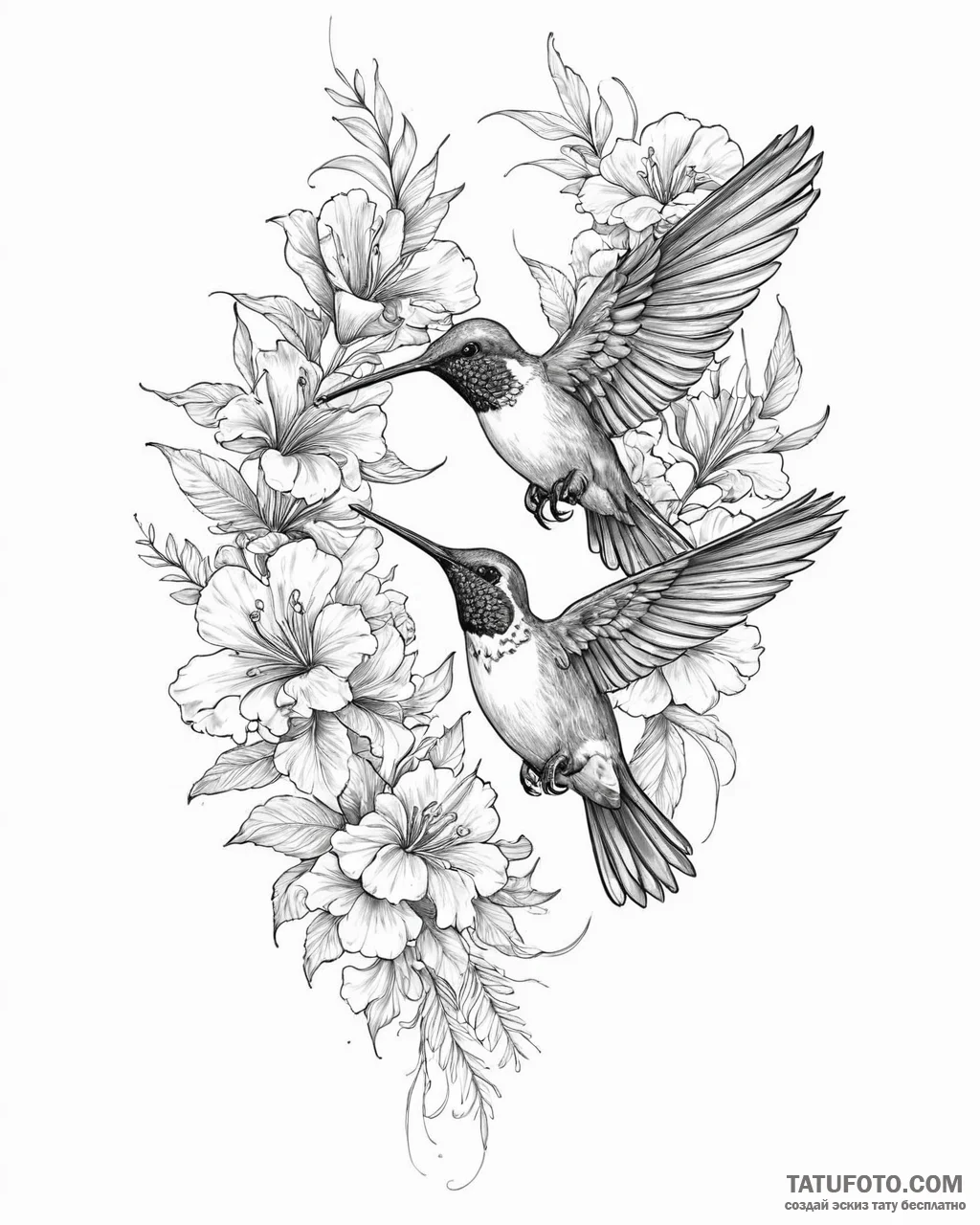 Tat tattoo sketch, fine feathered colibri fee... - эскиз тату (№1753674672_0, 28.07.2025 03:51) — Tatufoto.com