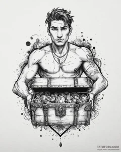 Tattoo sketch, tulio holding treasure chest g... - эскиз тату (№1753674878_0, 28.07.2025 03:54) — Tatufoto.com
