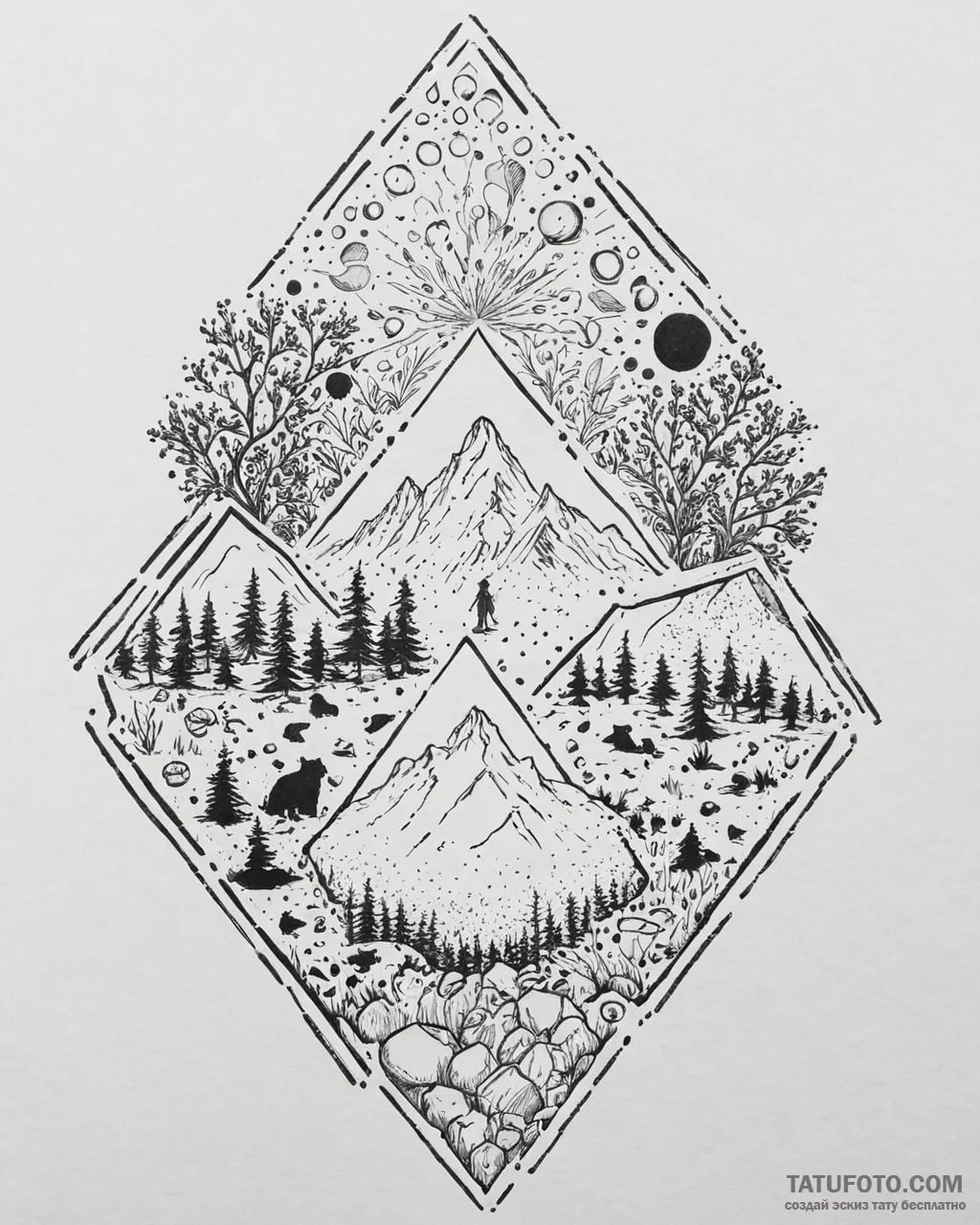 Tattoo sketch, croods and bettermans silhouet... - эскиз тату (№1753675864_0, 28.07.2025 04:11) — Tatufoto.com