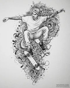 Tat tattoo sketch, skateboarder mid-air again... - эскиз тату (№1753678228_0, 28.07.2025 04:50) — Tatufoto.com
