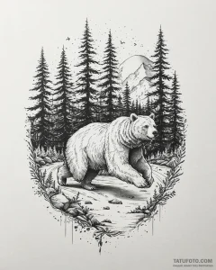 Tattoo sketch, brother bear running through f... - эскиз тату (№1753679016_0, 28.07.2025 05:03) — Tatufoto.com