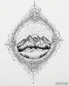 Tattoo sketch, thin line mountain with rising... - эскиз тату (№1753679410_0, 28.07.2025 05:10) — Tatufoto.com