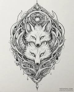 Tat tattoo sketch, kitsune fox spirit with ni... - эскиз тату (№1753681223_0, 28.07.2025 05:40) — Tatufoto.com