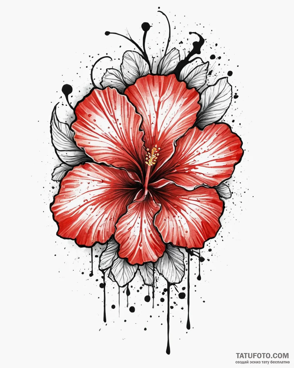 Tat tattoo sketch, vibrant hibiscus flower wi... - эскиз тату (№1753682602_0, 28.07.2025 06:03) — Tatufoto.com