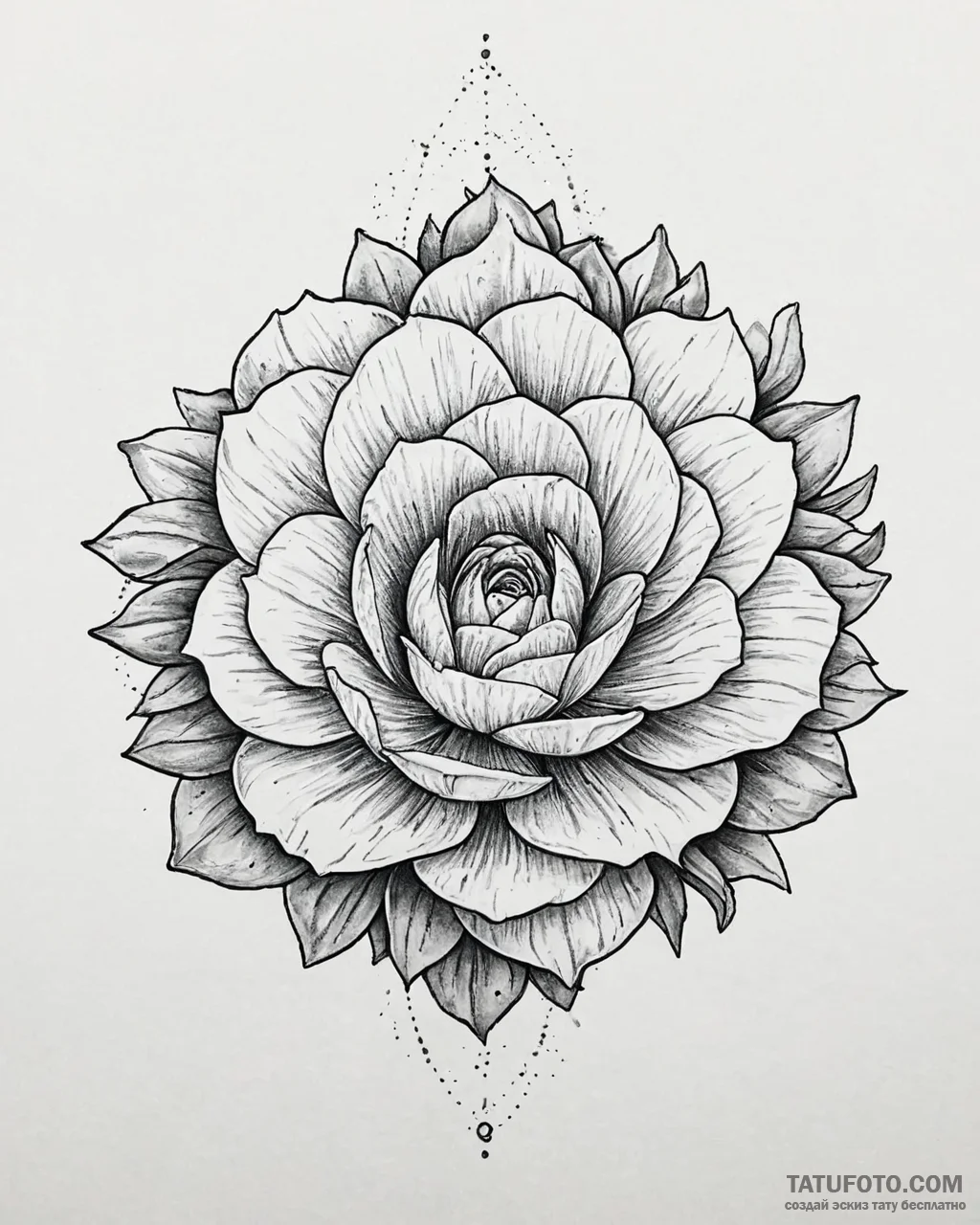 Tat tattoo sketch, succulent rosette with sof... - эскиз тату (№1753682799_0, 28.07.2025 06:06) — Tatufoto.com