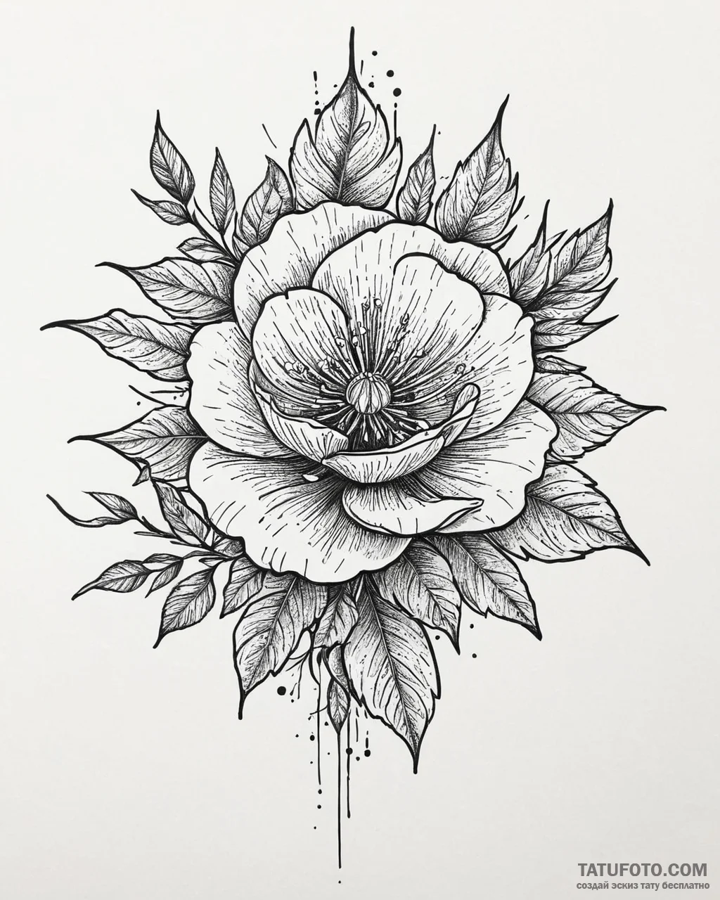 Tattoo sketch, wild rose bush with sharp thor... - эскиз тату (№1753683587_0, 28.07.2025 06:19) — Tatufoto.com