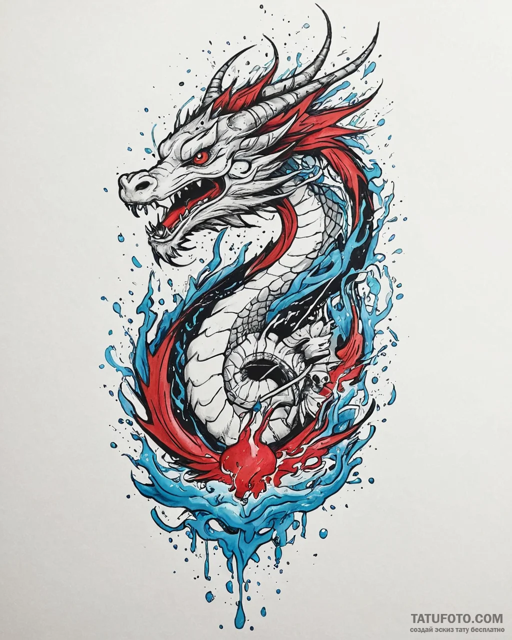 Tattoo sketch, haku dragon flying with water... - эскиз тату (№1753683980_0, 28.07.2025 06:26) — Tatufoto.com