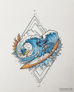 Tattoo sketch, lilo and stitch surfing duo, m... - эскиз тату (№1753684771_0, 28.07.2025 06:39) — Tatufoto.com