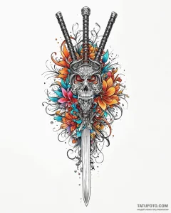 Katana, ink illustration for tattoo, neo trad... - эскиз тату (№1753706535_0, 28.07.2025 12:42) — Tatufoto.com