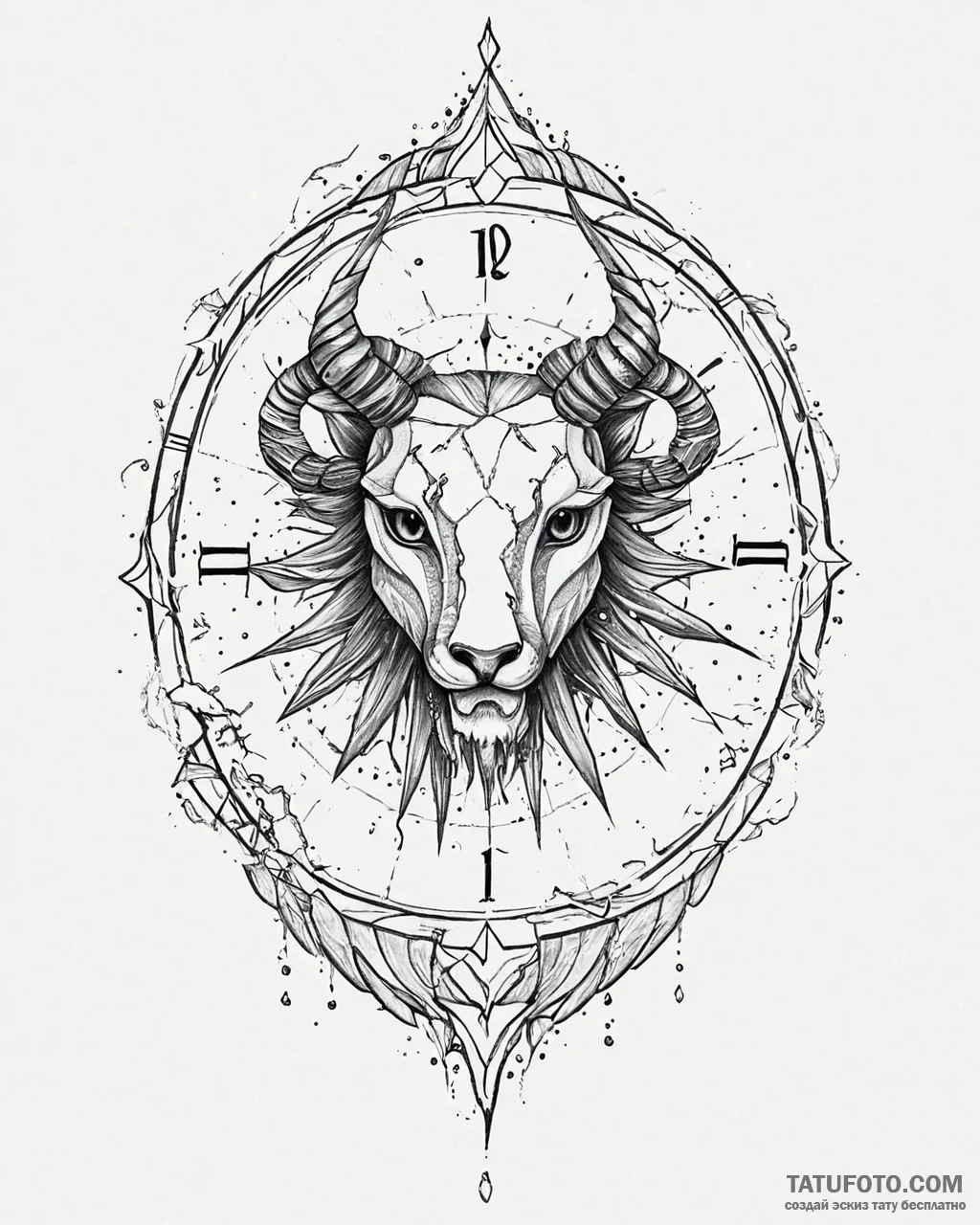 Tattoo sketch a zodiac glyph composed of shat... - эскиз тату (№1753706931_0, 28.07.2025 12:48) — Tatufoto.com