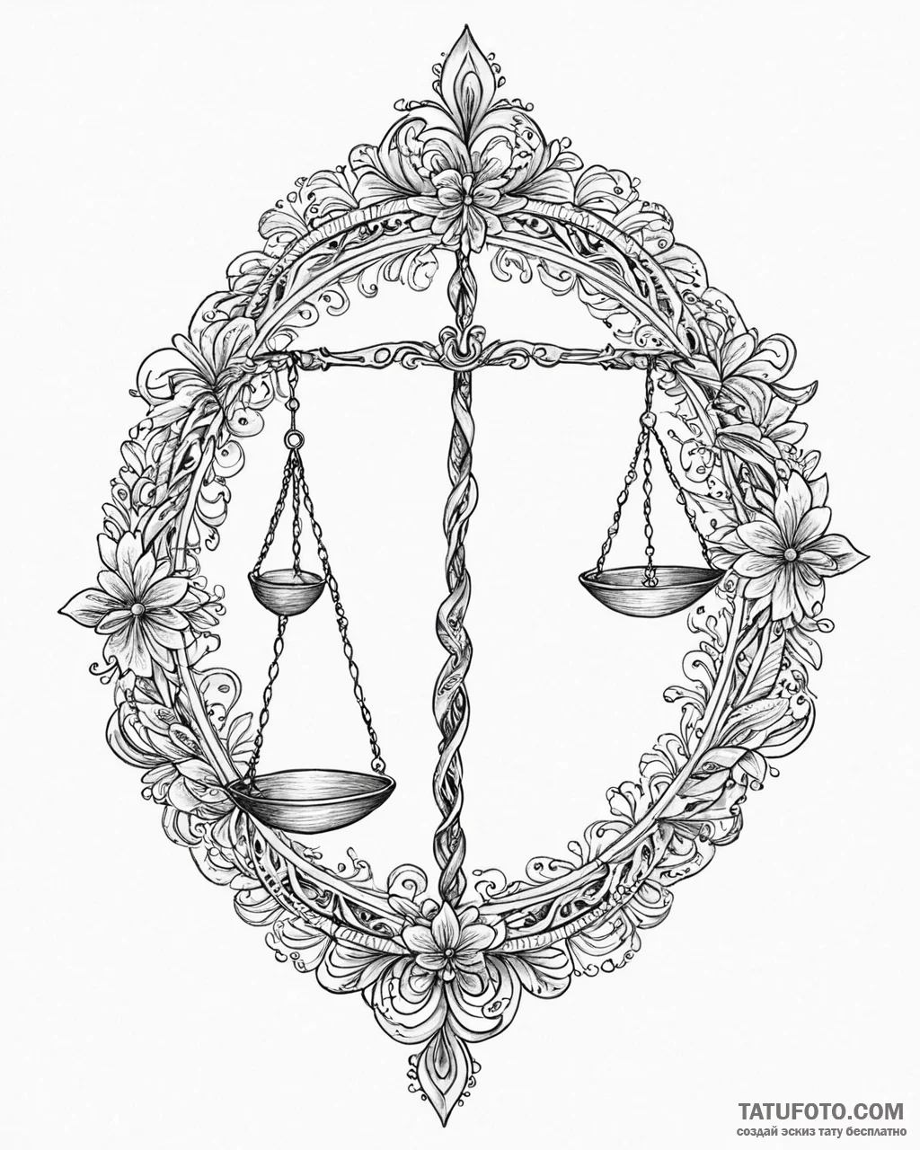 Tattoo sketch libra's scales, balanced by two... - эскиз тату (№1753708339_0, 28.07.2025 13:12) — Tatufoto.com