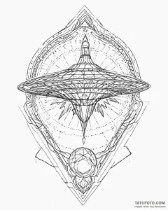 Tattoo sketch a stylized spaceship hovering o... - эскиз тату (№1753709544_0, 28.07.2025 13:32) — Tatufoto.com