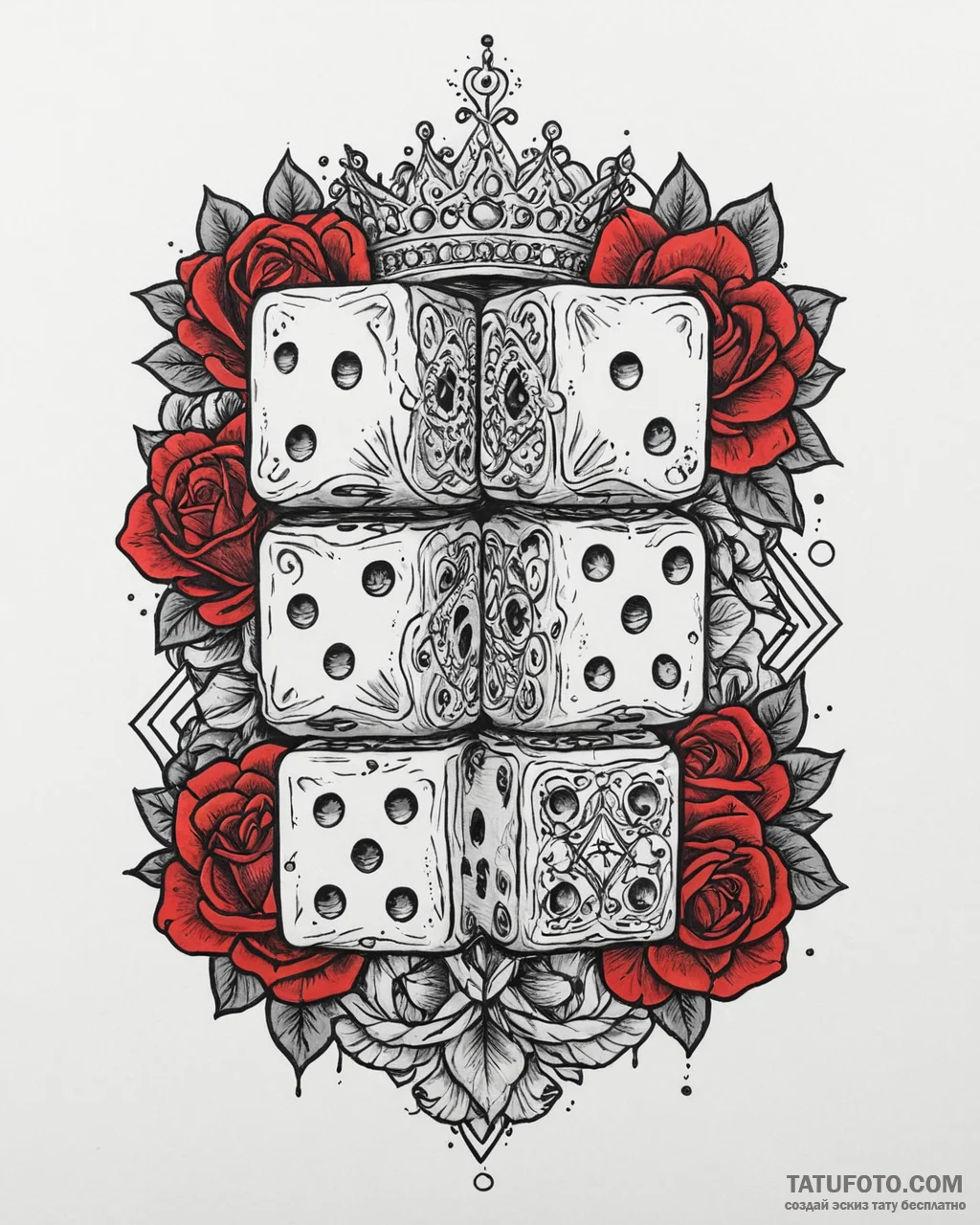 Tattoo design a pair of dice with crowns on t... - эскиз тату (№1753709764_0, 28.07.2025 13:36) — Tatufoto.com